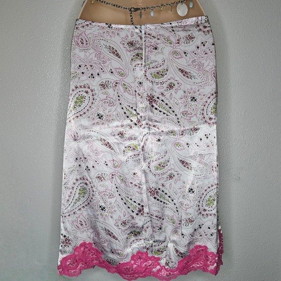 Funkadelic Paisley Satin Midi Skirt Boho Coquette - Picture 2 of 4